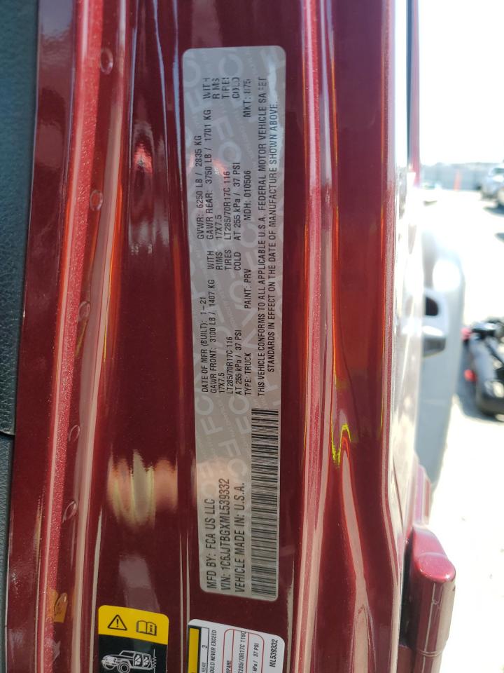 2021 Jeep Gladiator Rubicon VIN: 1C6JJTBGXML539332 Lot: 66330065