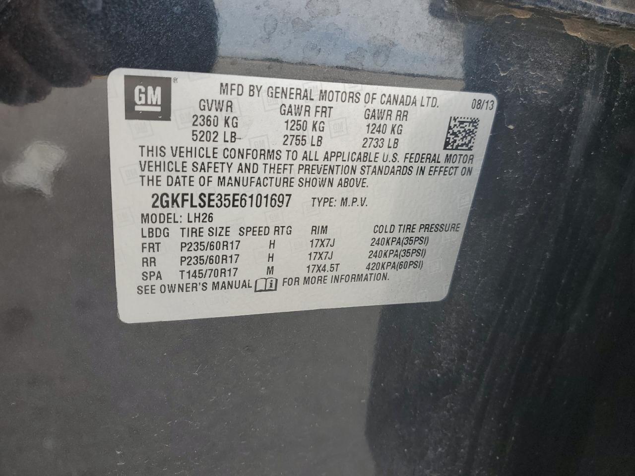 2014 GMC Terrain Slt VIN: 2GKFLSE35E6101697 Lot: 85284715