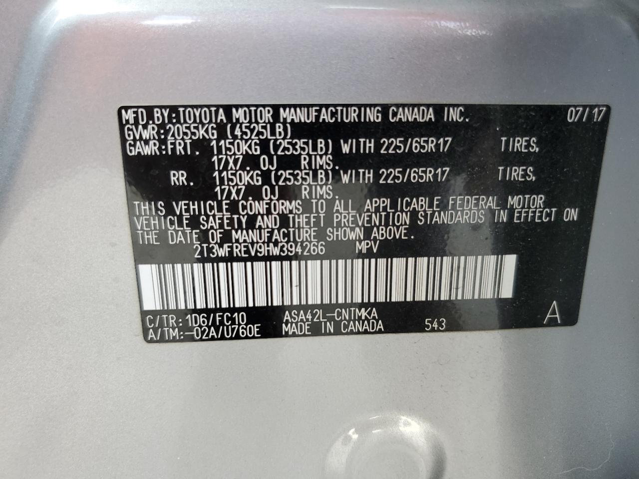 2017 Toyota Rav4 Xle VIN: 2T3WFREV9HW394266 Lot: 66967625