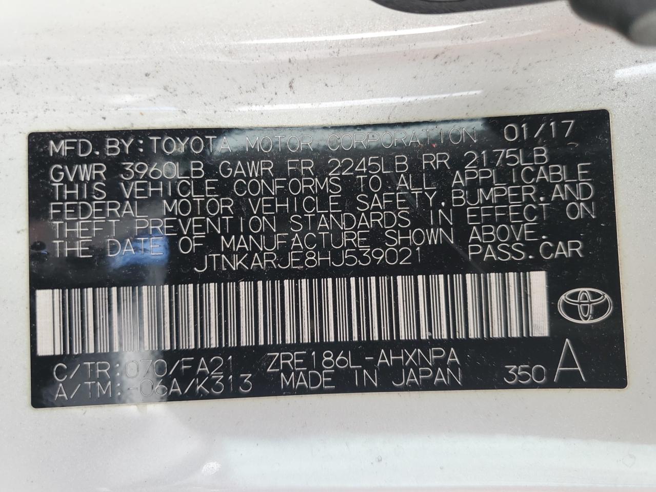 2017 Toyota Corolla Im VIN: JTNKARJE8HJ539021 Lot: 64842315