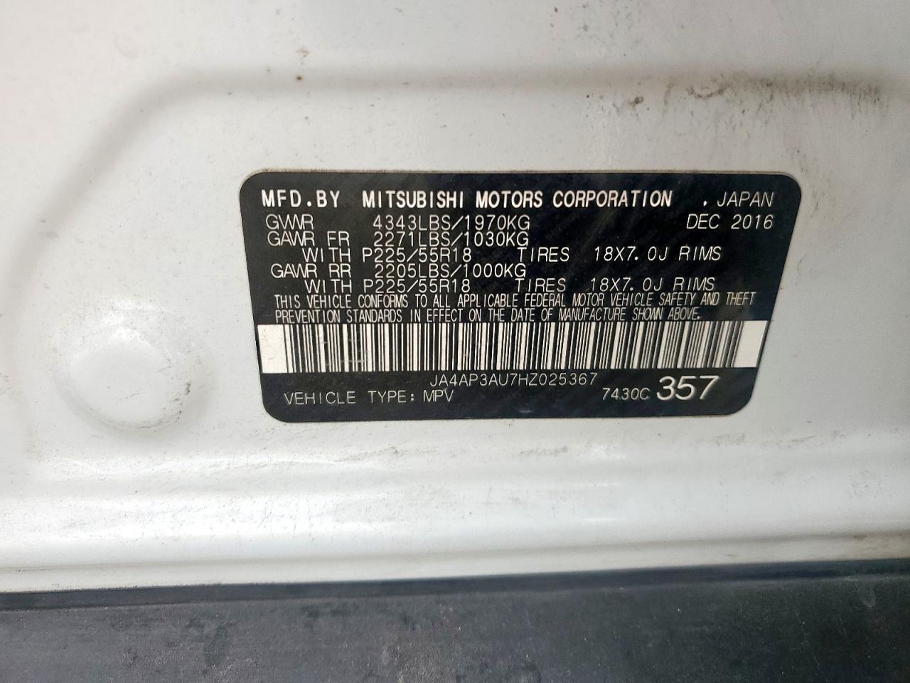 2017 Mitsubishi Outlander Sport Es VIN: JA4AP3AU7HZ025367 Lot: 62843155