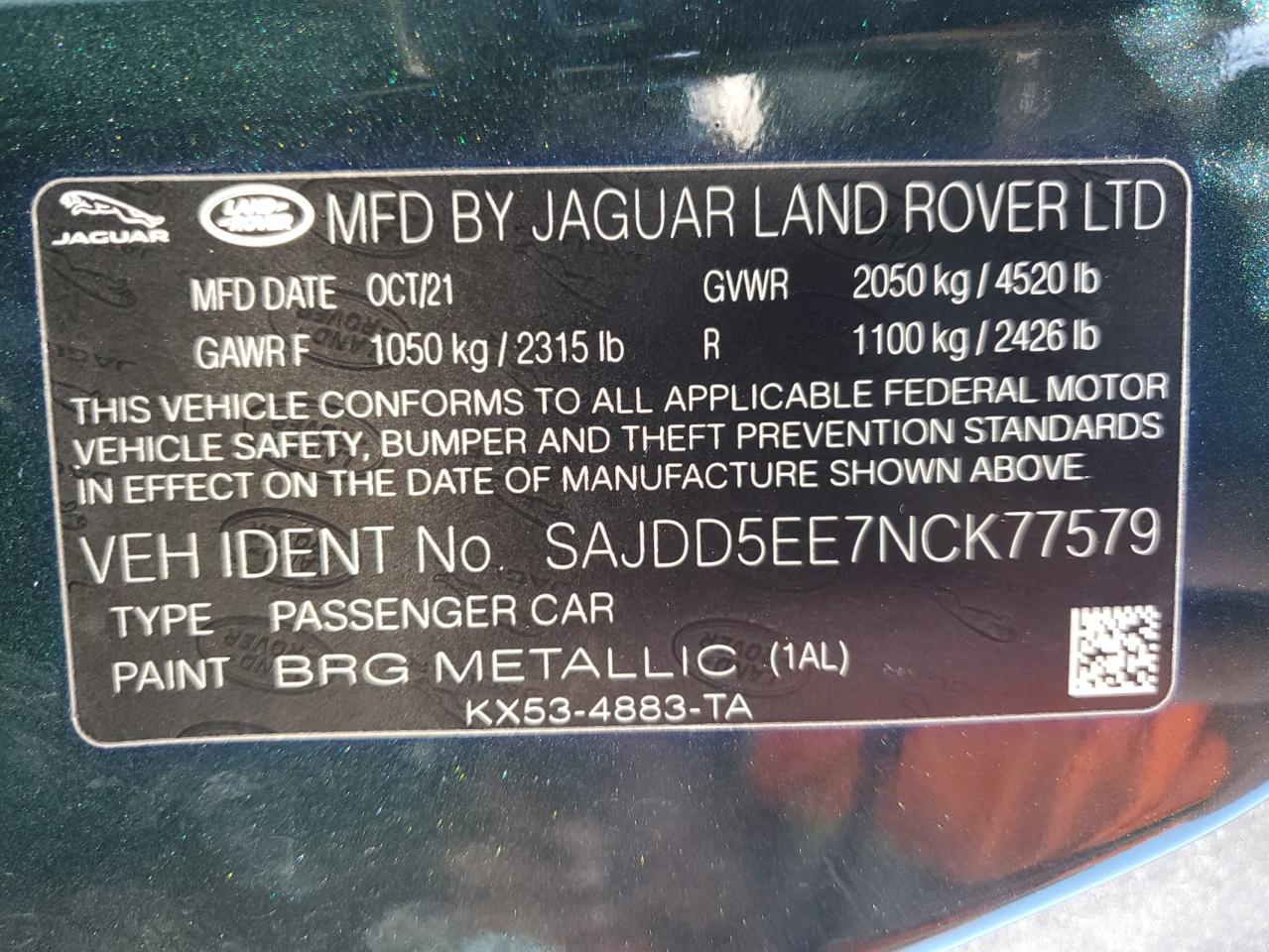 2022 Jaguar F-Type VIN: SAJDD5EE7NCK77579 Lot: 64291755
