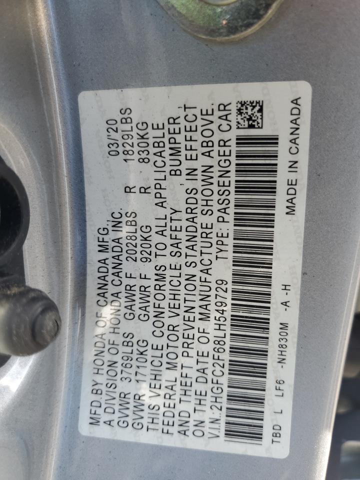 2020 Honda Civic Lx VIN: 2HGFC2F68LH549729 Lot: 65132705