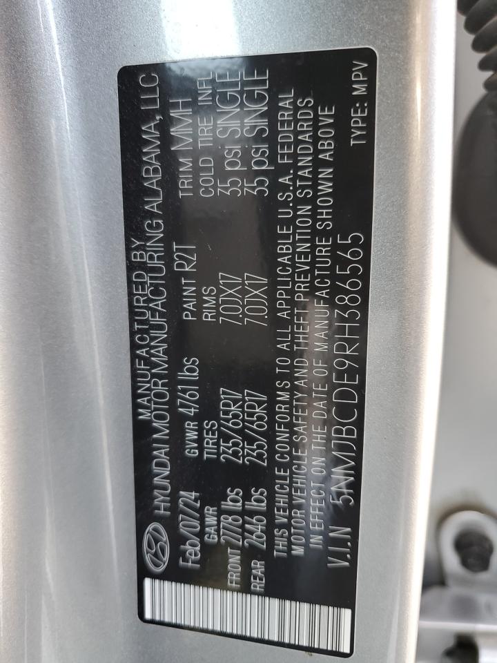 2024 Hyundai Tucson Sel VIN: 5NMJBCDE9RH386565 Lot: 65632205