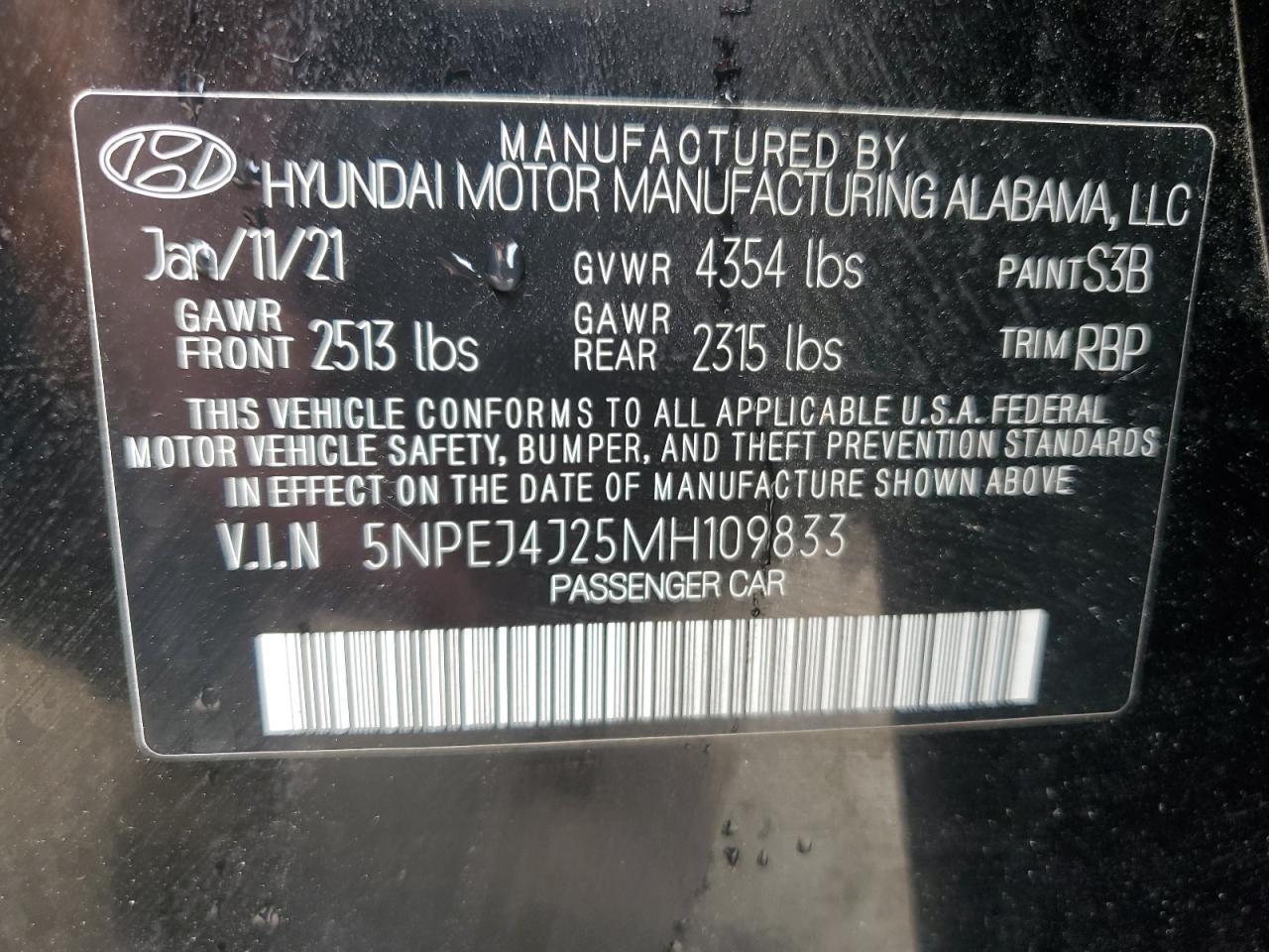 2021 Hyundai Sonata Sel Plus VIN: 5NPEJ4J25MH109833 Lot: 64781855
