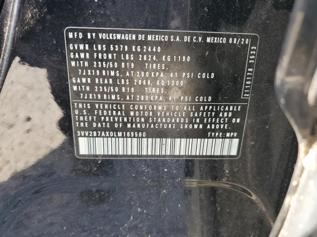 2020 Volkswagen Tiguan Se VIN: 3VV2B7AX0LM169560 Lot: 64463475