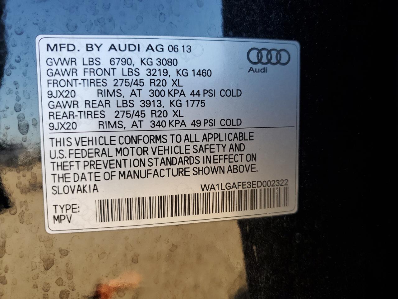 2014 Audi Q7 Premium Plus VIN: WA1LGAFE3ED002322 Lot: 61565425