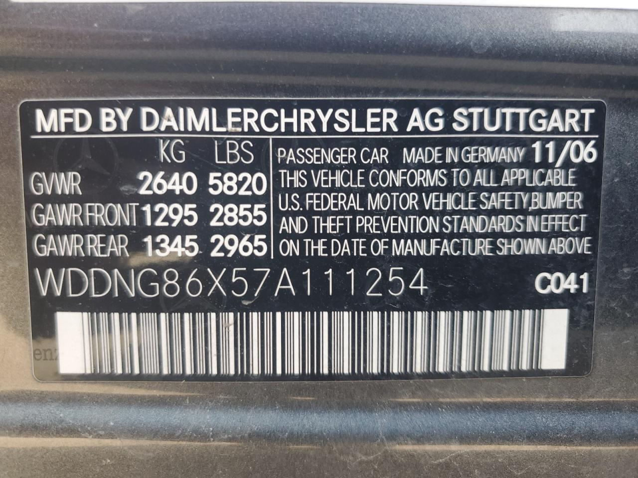 2007 Mercedes-Benz S 550 4Matic VIN: WDDNG86X57A111254 Lot: 63465325