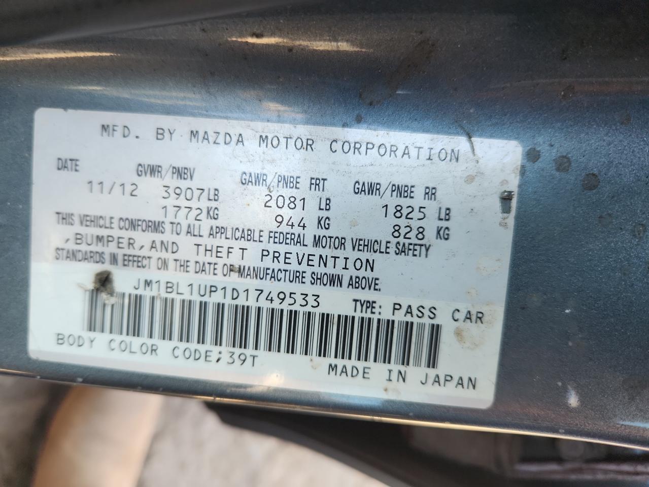 2013 Mazda 3 I VIN: JM1BL1UP1D1749533 Lot: 64585675