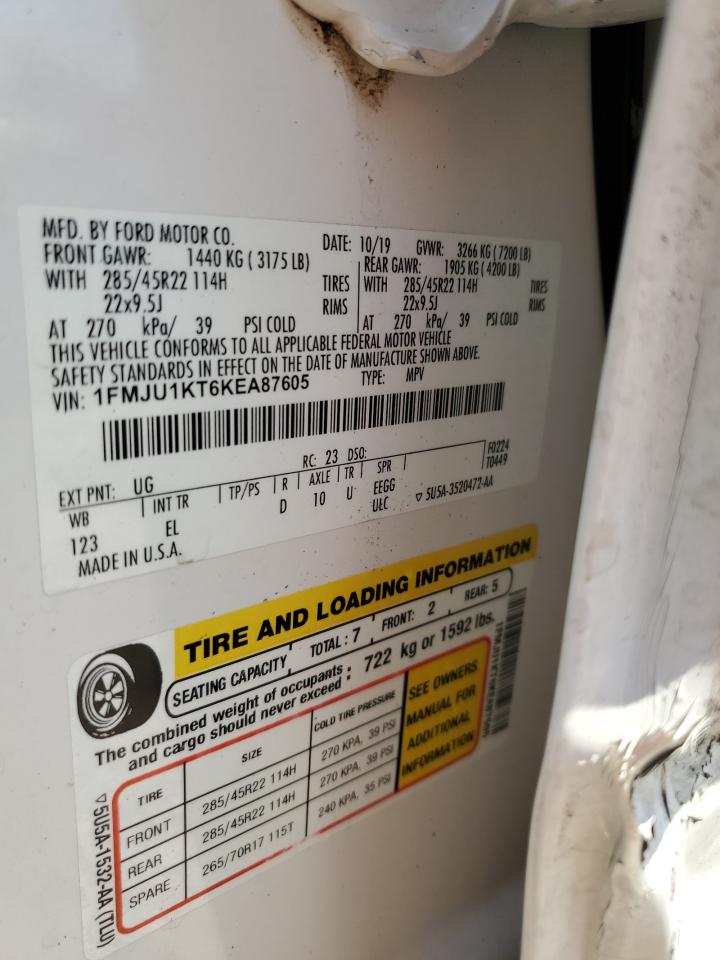 2019 Ford Expedition Limited VIN: 1FMJU1KT6KEA87605 Lot: 66952525