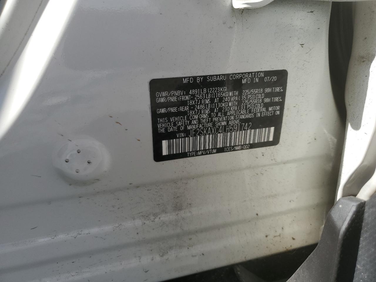 2020 Subaru Forester Touring VIN: JF2SKAXC4LH591742 Lot: 63373125