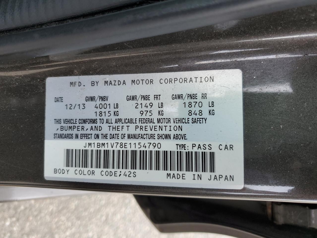 2014 Mazda 3 Touring VIN: JM1BM1V78E1154790 Lot: 64771095