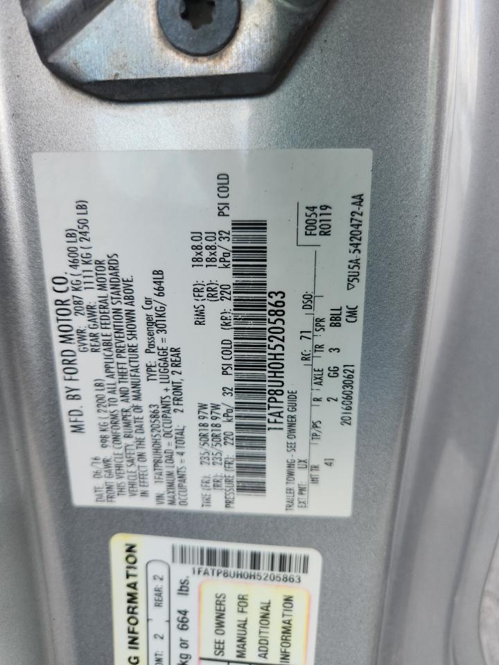 2017 Ford Mustang VIN: 1FATP8UH0H5205863 Lot: 66209675
