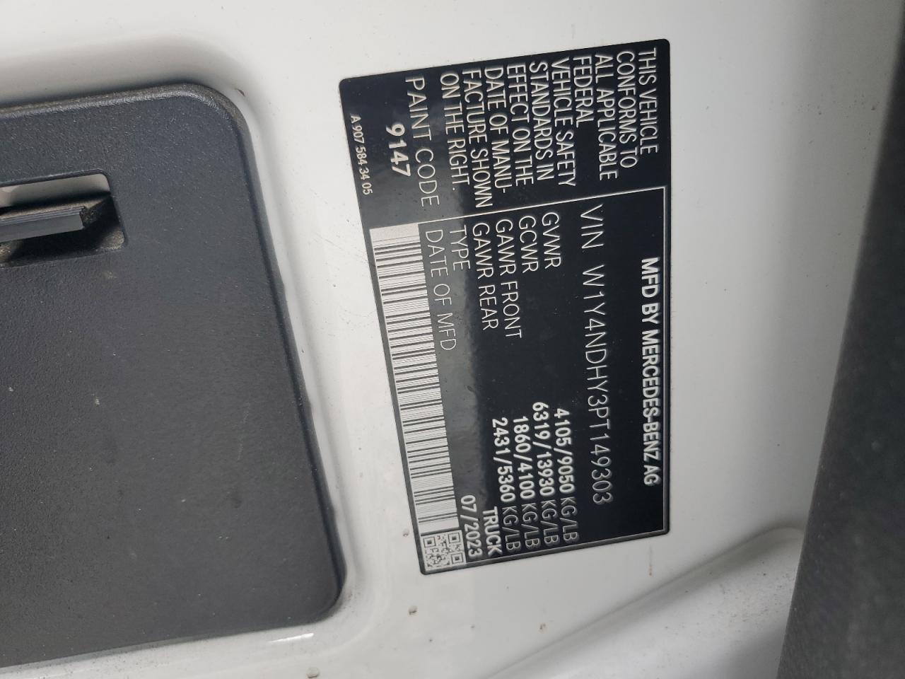 2023 Mercedes-Benz Sprinter 2500 VIN: W1Y4NDHY3PT149303 Lot: 66168795