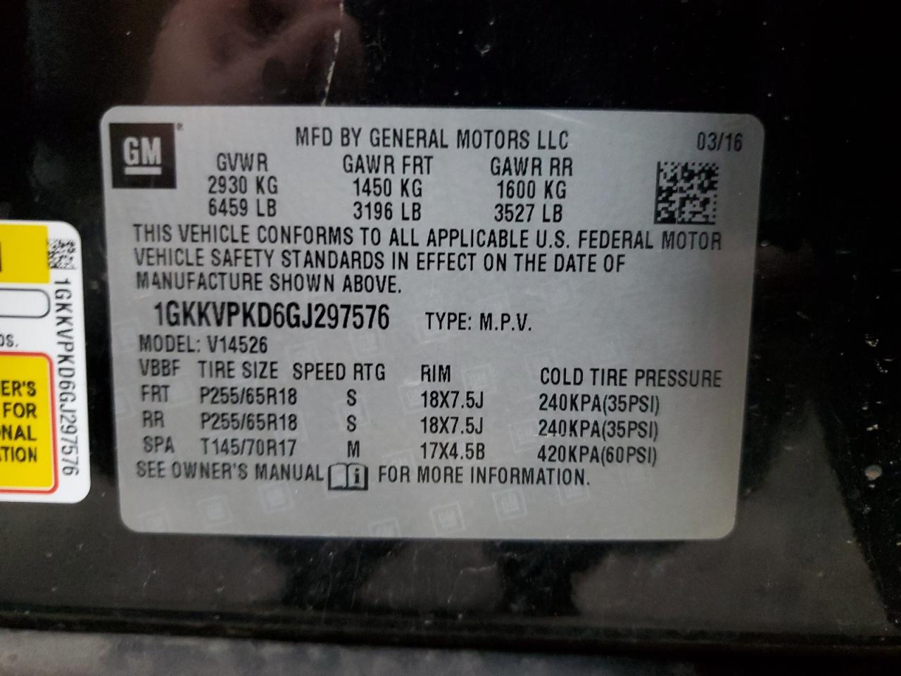 1gkkvpkd6gj297576 1GKKVPKD6GJ297576 2016 GMC Acadia Sle