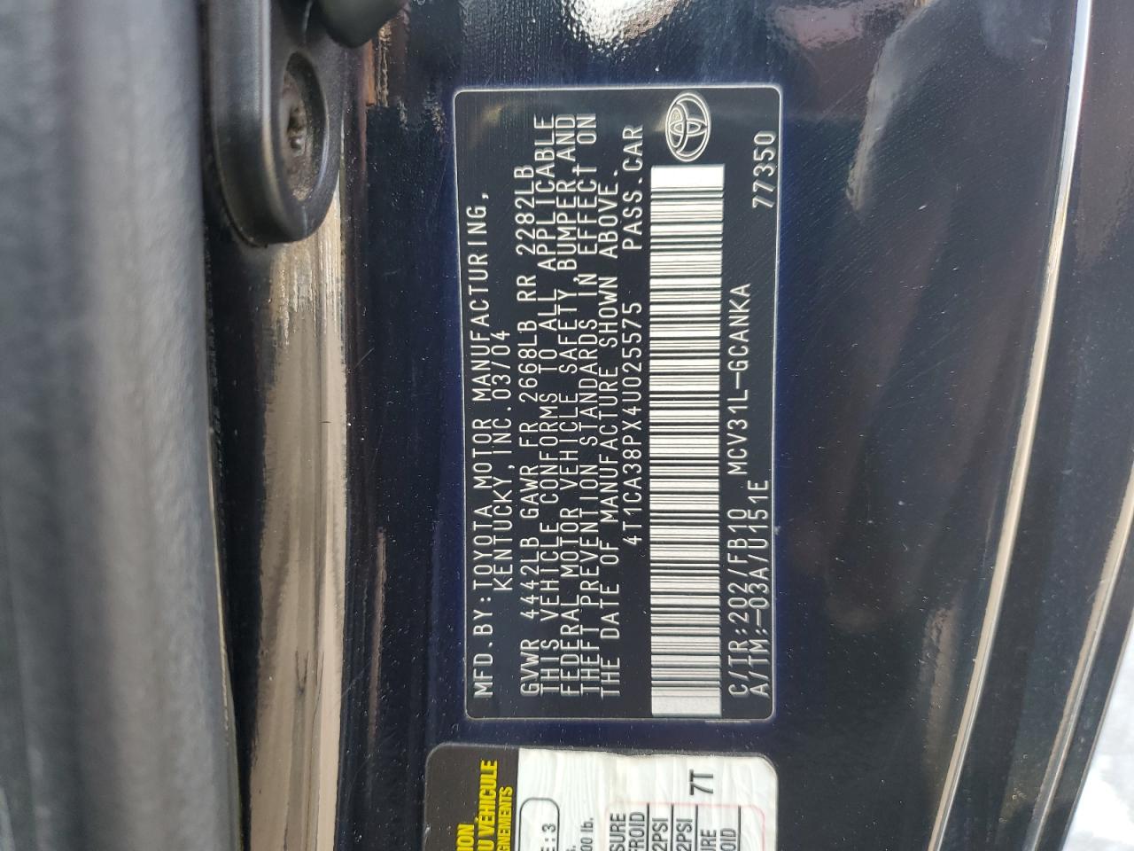 2004 Toyota Camry Solara Se VIN: 4T1CA38PX4U025575 Lot: 64837815