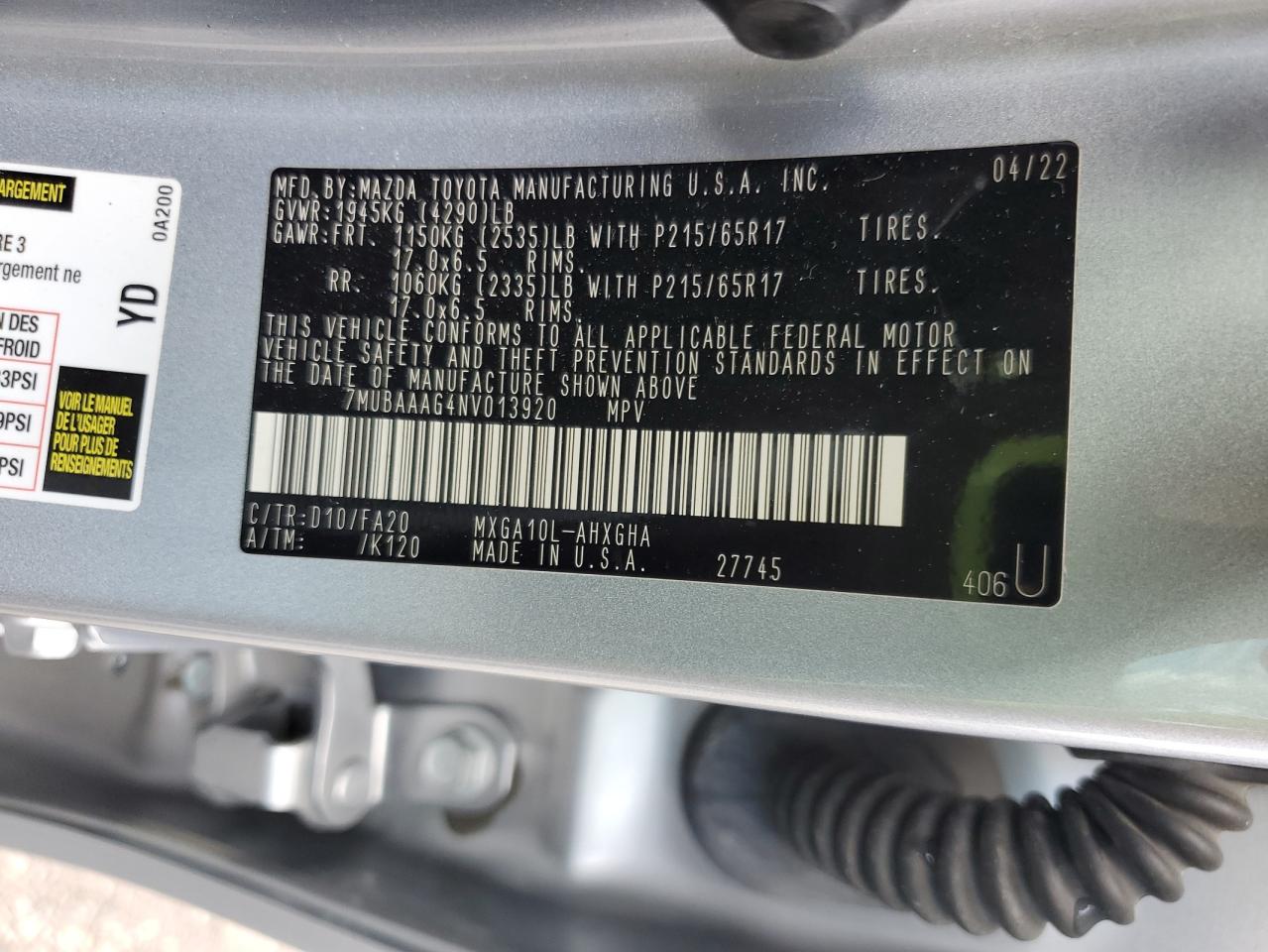 2022 Toyota Corolla Cross Le VIN: 7MUBAAAG4NV013920 Lot: 64260345