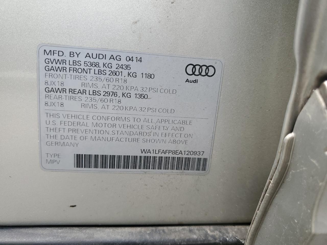 2014 Audi Q5 Premium Plus VIN: WA1LFAFP8EA120937 Lot: 64223405