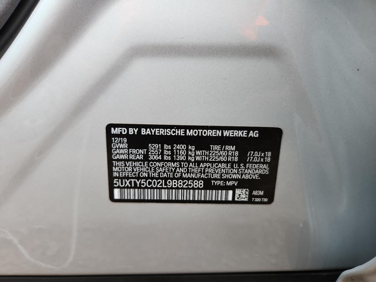 2020 BMW X3 xDrive30I VIN: 5UXTY5C02L9B82588 Lot: 63474915