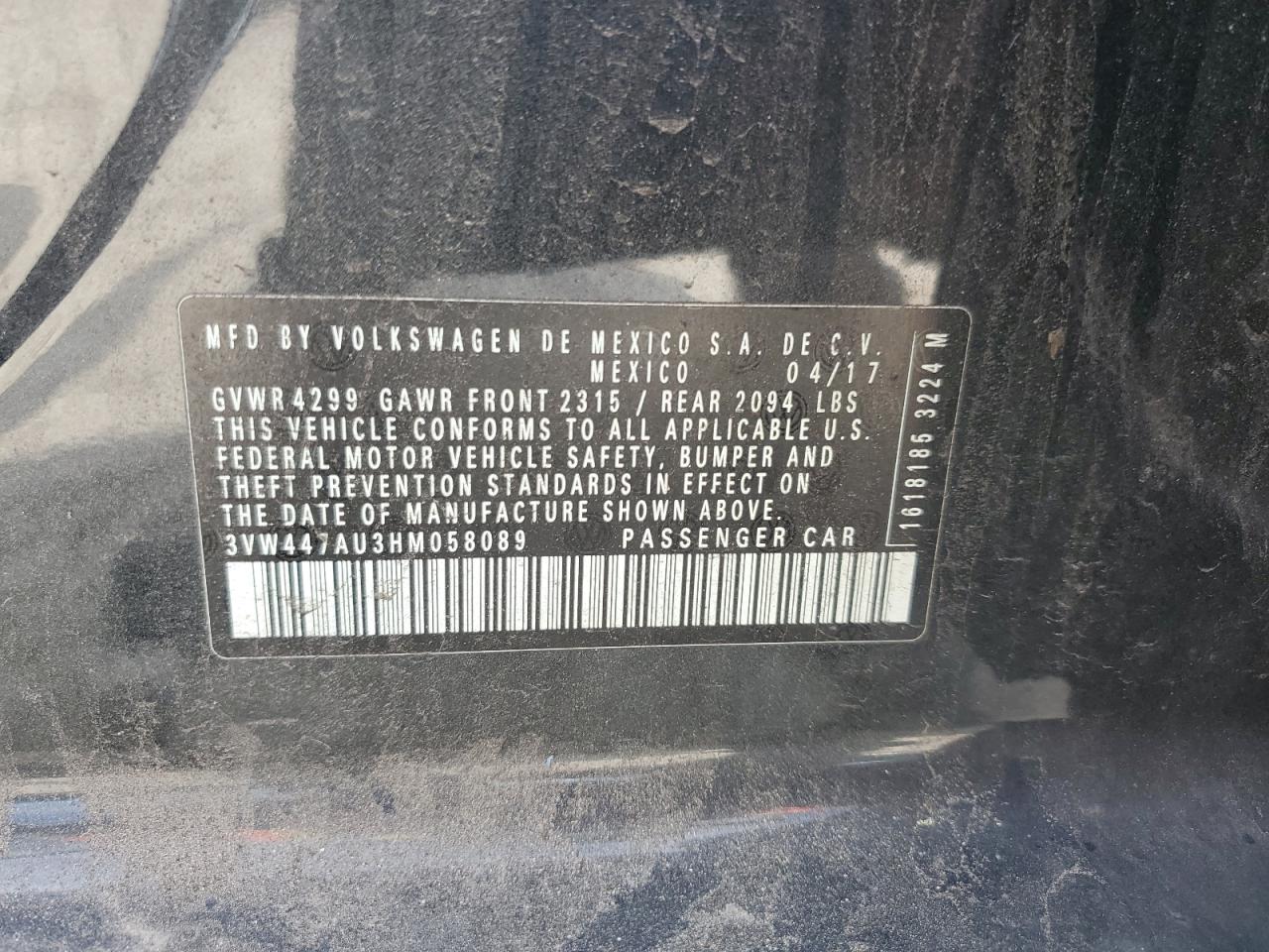 3vw447au3hm058089 3VW447AU3HM058089 2017 Volkswagen Gti S/Se