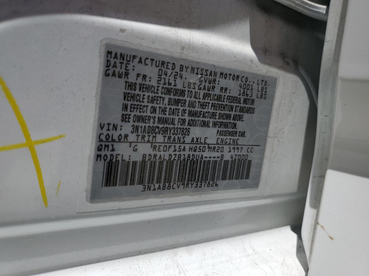 2024 Nissan Sentra Sv VIN: 3N1AB8CV9RY337826 Lot: 63680505