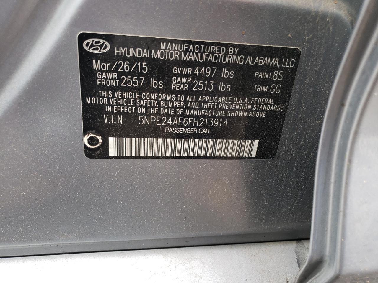 2015 Hyundai Sonata Se VIN: 5NPE24AF6FH213914 Lot: 63825485