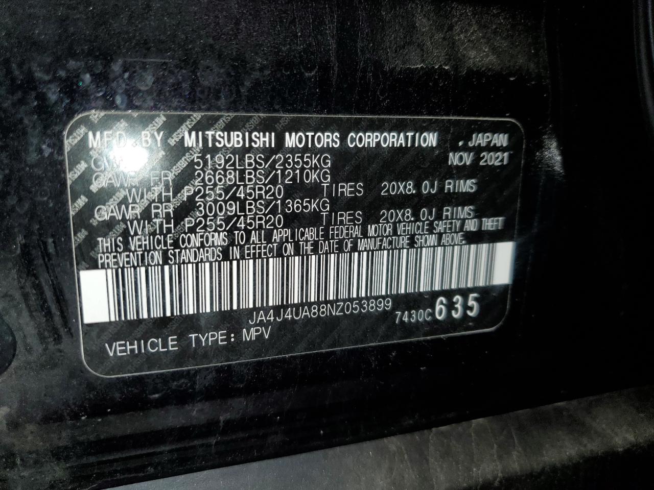 2022 Mitsubishi Outlander Se VIN: JA4J4UA88NZ053899 Lot: 64363185