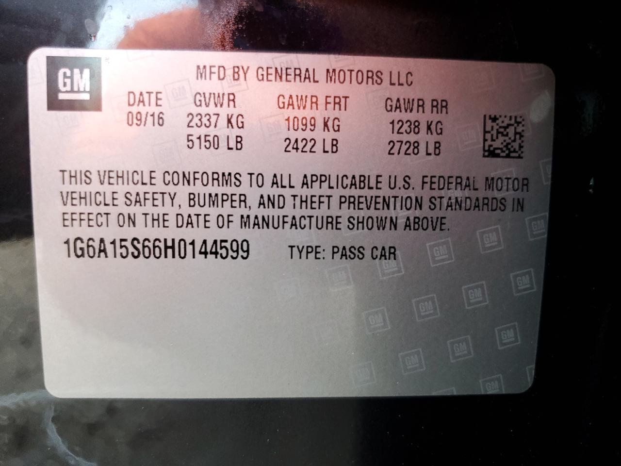 2017 Cadillac Cts-V VIN: 1G6A15S66H0144599 Lot: 62104685