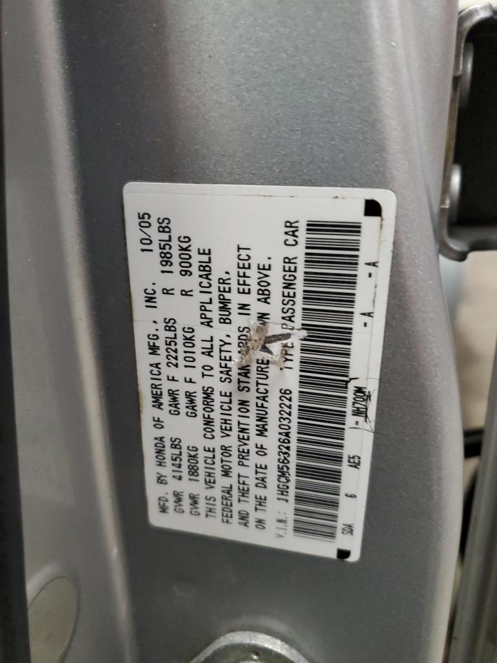 2006 Honda Accord Se VIN: 1HGCM56326A032226 Lot: 63377765