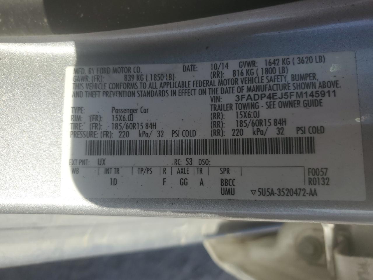 2015 Ford Fiesta Se VIN: 3FADP4EJ5FM145911 Lot: 62893085