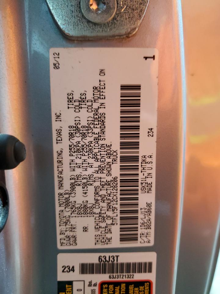 2012 Toyota Tundra VIN: 5TFLY5F12CX128206 Lot: 64727965