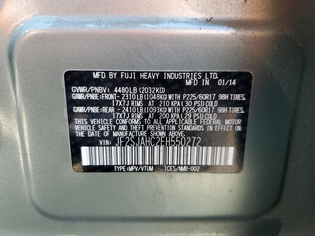 2014 Subaru Forester 2.5I Limited VIN: JF2SJAHC2EH550272 Lot: 65008405