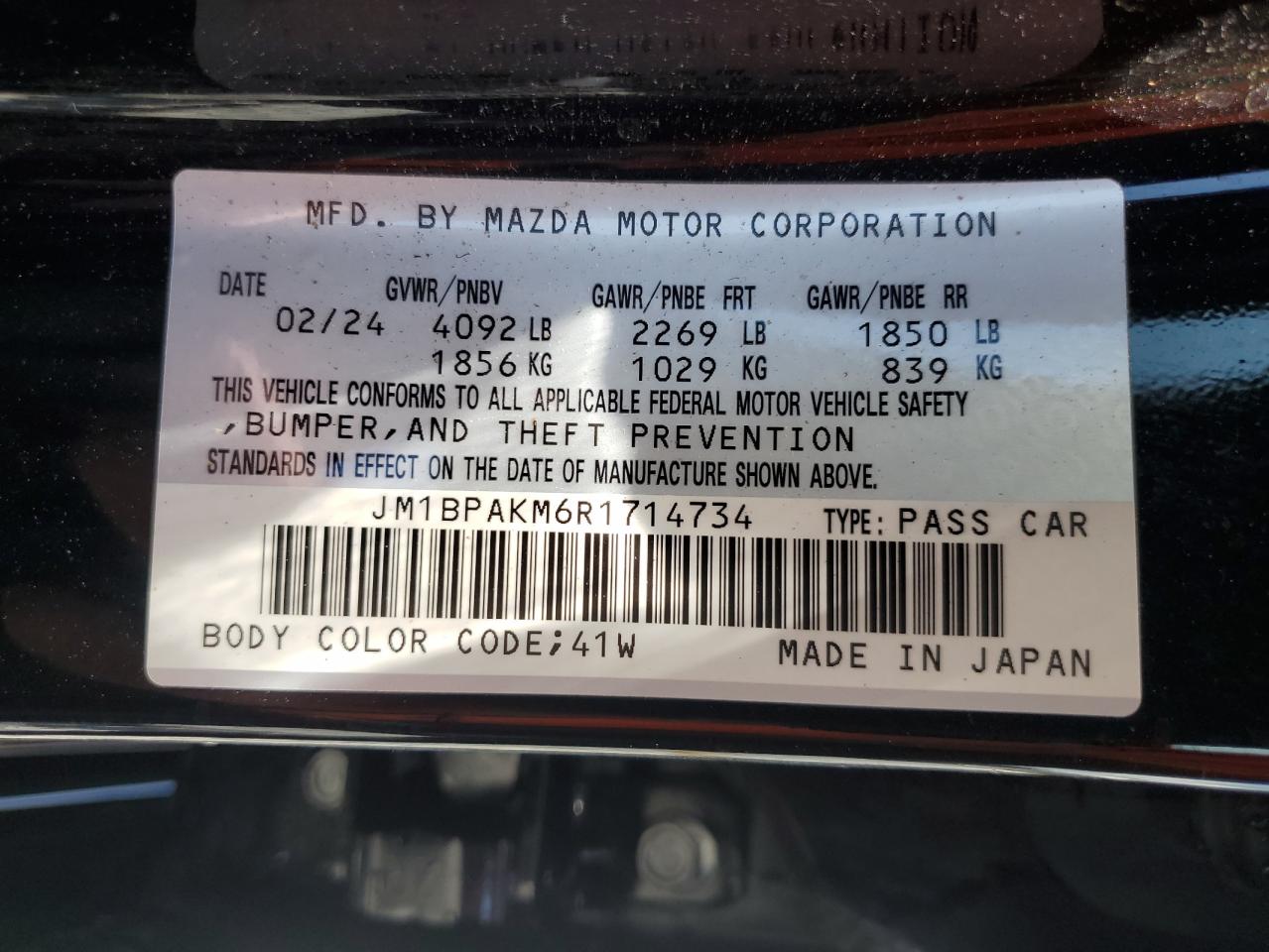 2024 Mazda 3 Select Sport VIN: JM1BPAKM6R1714734 Lot: 64026185
