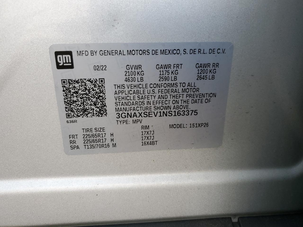 2022 Chevrolet Equinox Ls VIN: 3GNAXSEV1NS163375 Lot: 65603595