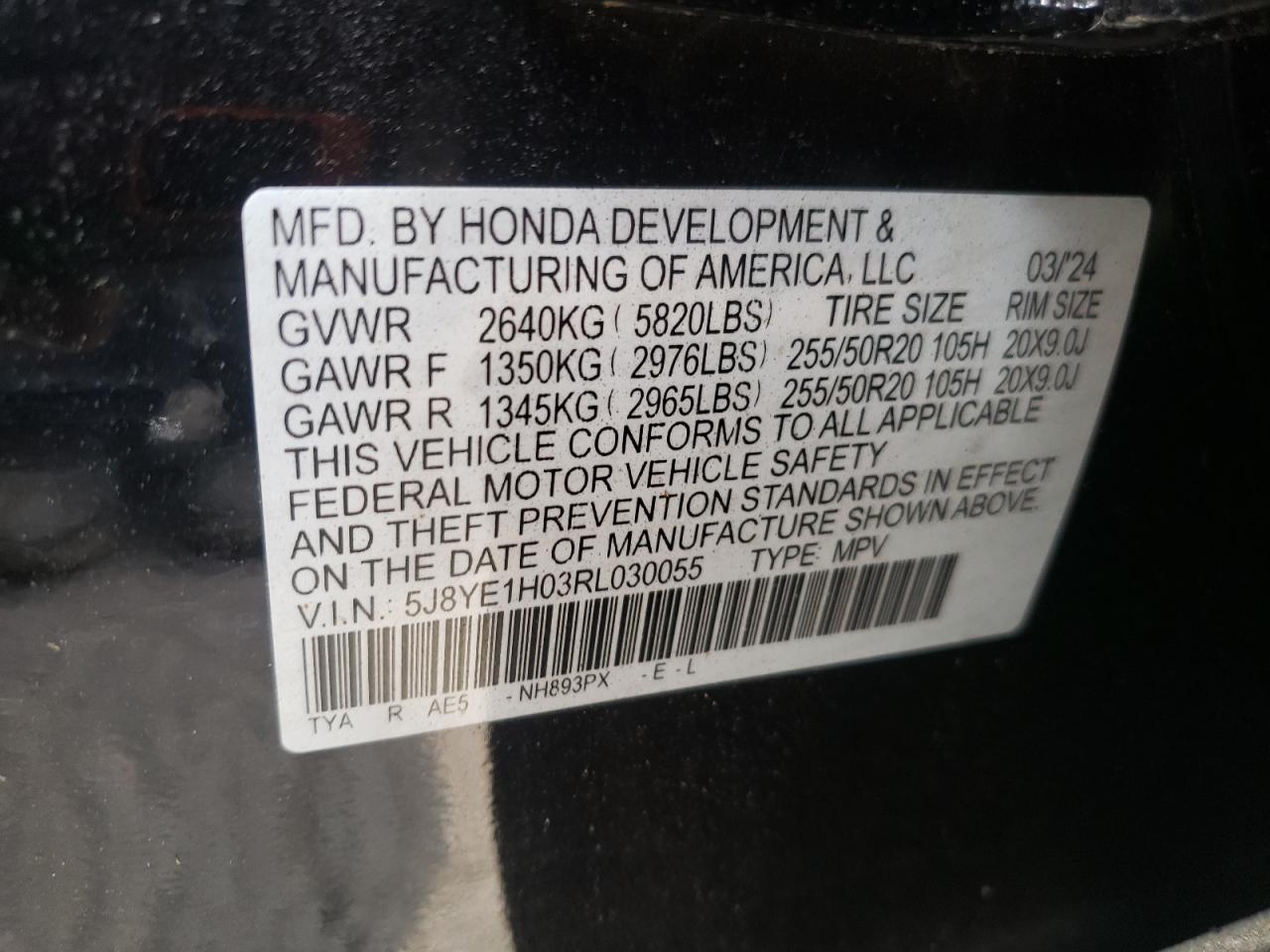 2024 Acura Mdx A-Spec VIN: 5J8YE1H03RL030055 Lot: 62714715