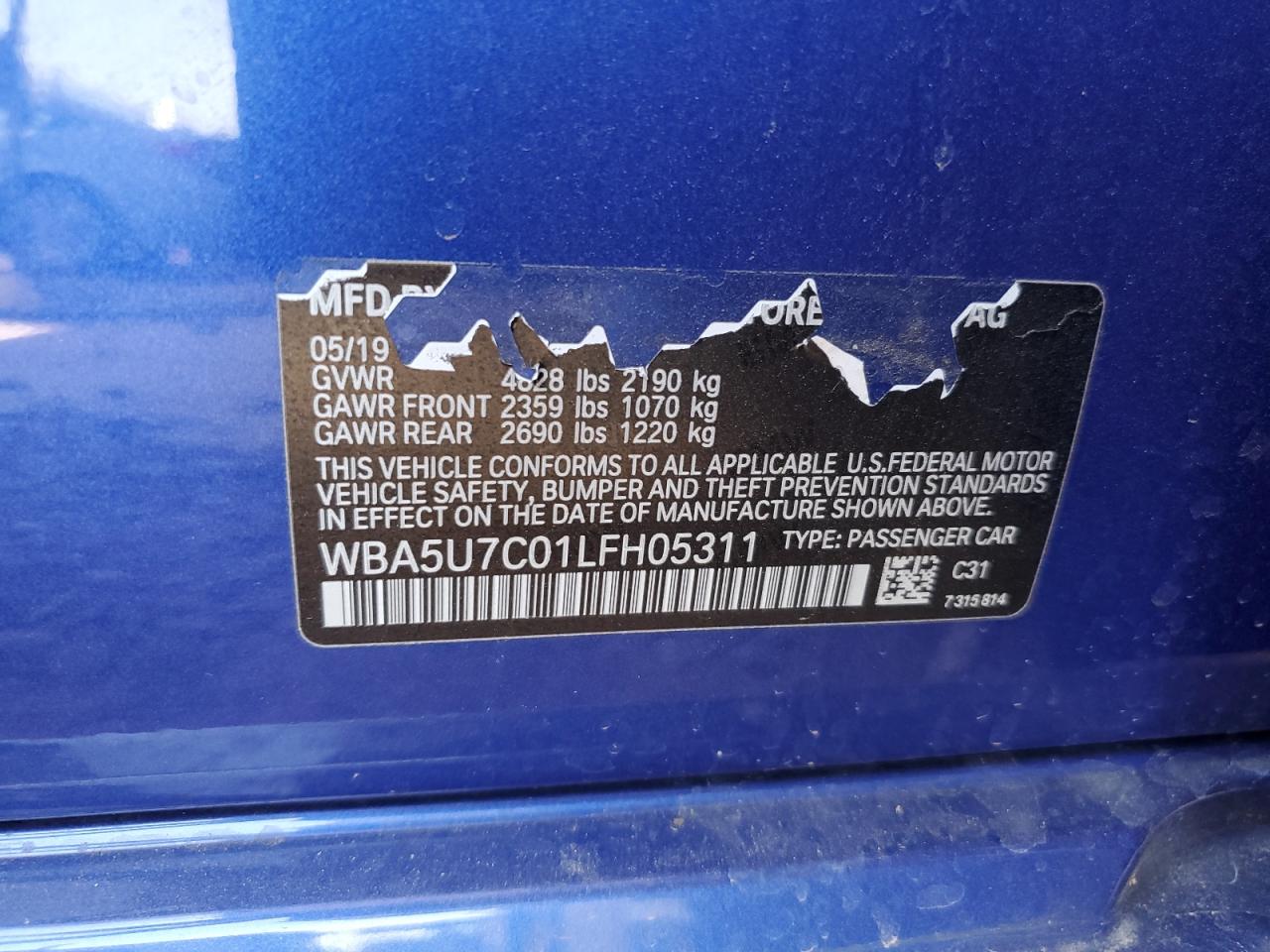 2020 BMW M340I VIN: WBA5U7C01LFH05311 Lot: 63089425