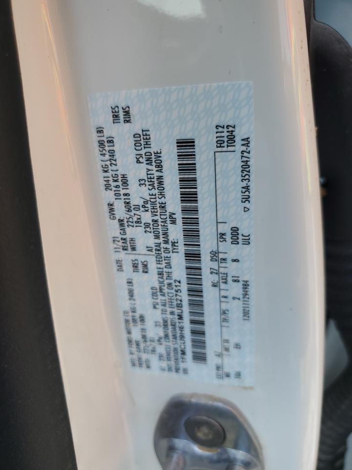 2021 Ford Escape Sel VIN: 1FMCU9H61MUB27512 Lot: 63502905