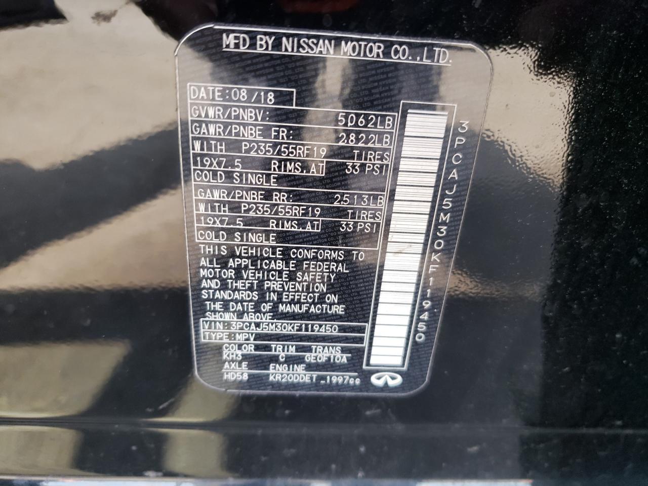 2019 Infiniti Qx50 Essential VIN: 3PCAJ5M30KF119450 Lot: 66724905