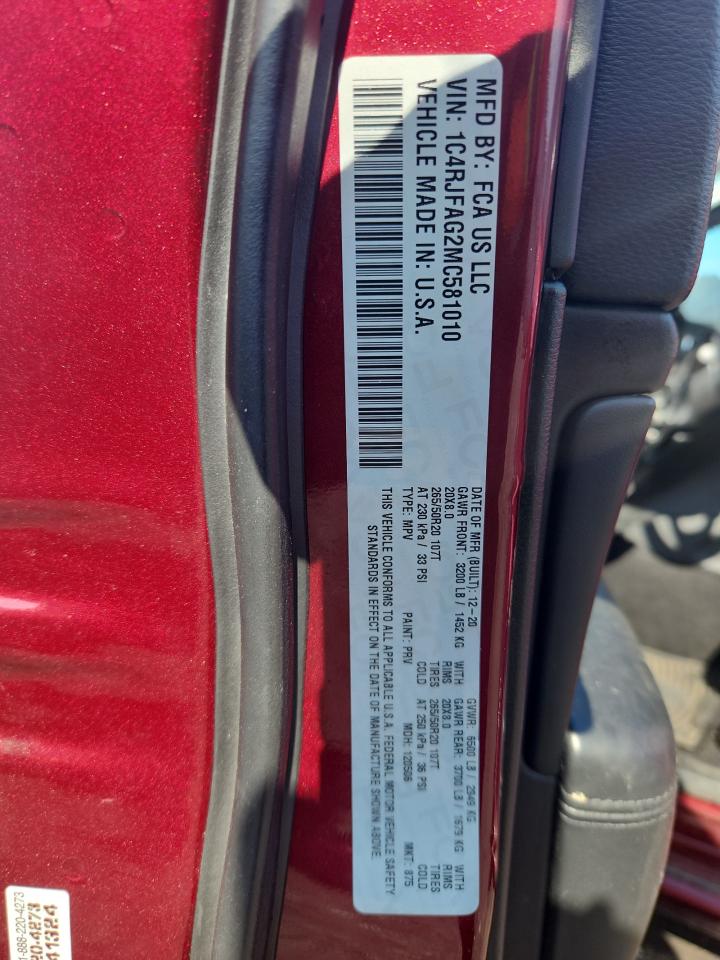 2021 Jeep Grand Cherokee Laredo VIN: 1C4RJFAG2MC581010 Lot: 65001135
