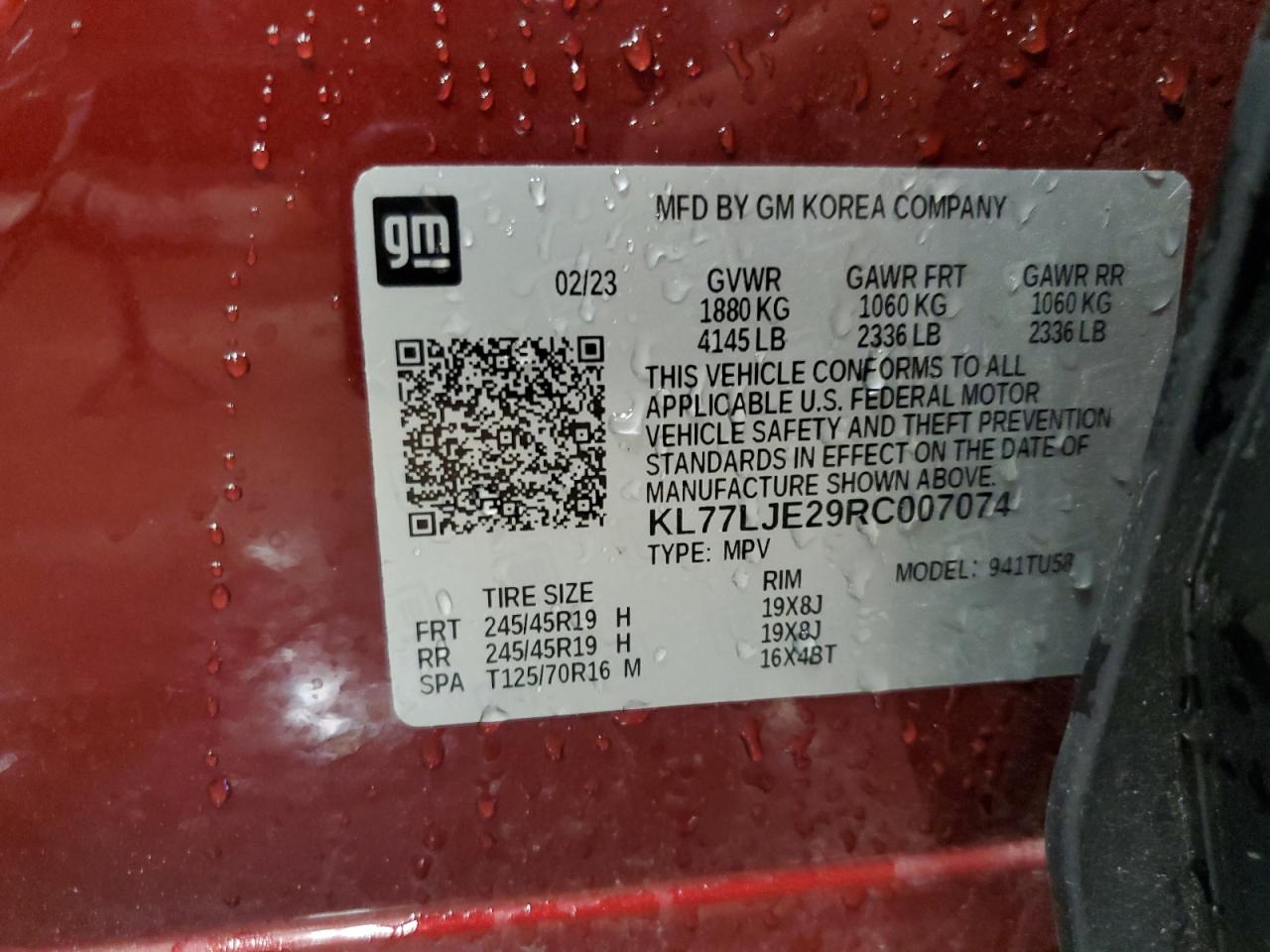 2024 Chevrolet Trax 2Rs VIN: KL77LJE29RC007074 Lot: 63917025