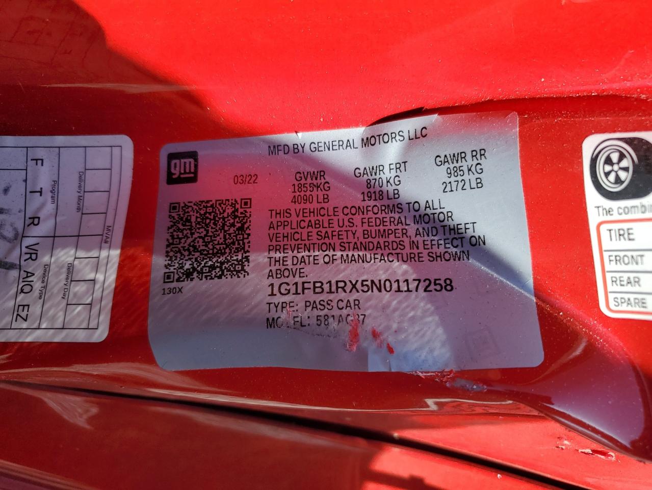 2022 Chevrolet Camaro Ls VIN: 1G1FB1RX5N0117258 Lot: 64310555