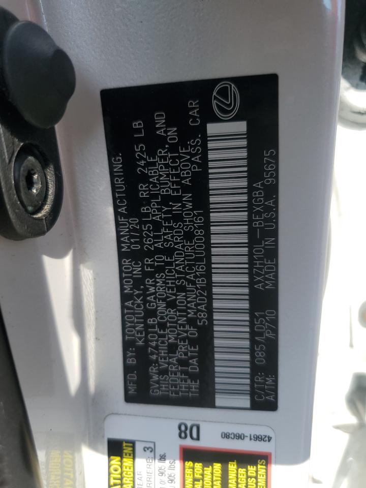 2020 Lexus Es 300H VIN: 58AD21B16LU008161 Lot: 64924345