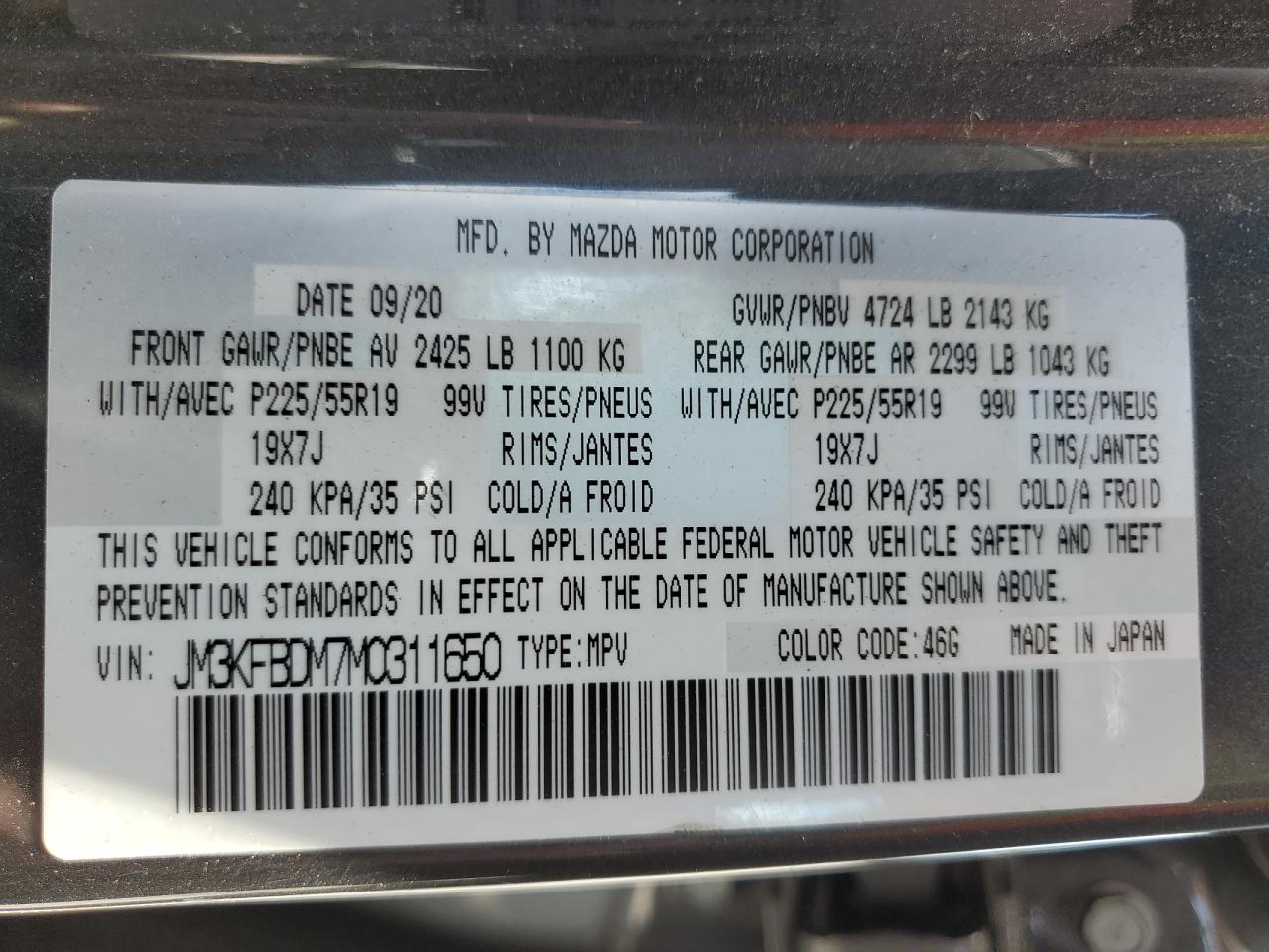 2021 Mazda Cx-5 Grand Touring VIN: JM3KFBDM7M0311650 Lot: 65087905