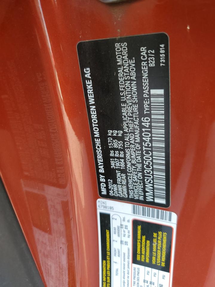 2012 Mini Cooper VIN: WMWSU3C50CT540146 Lot: 67016685