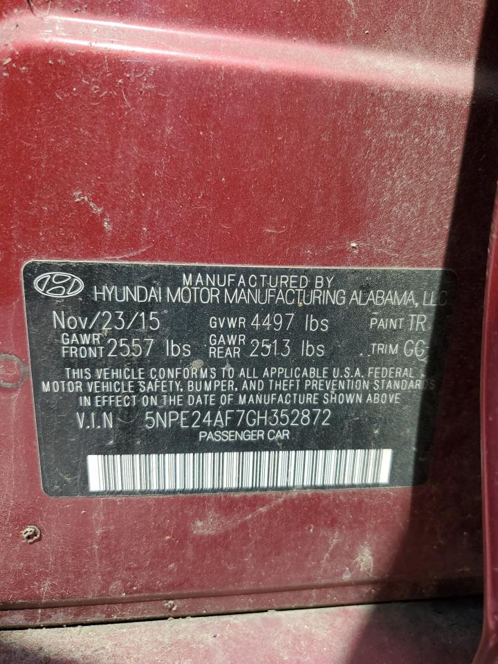 2016 Hyundai Sonata Se VIN: 5NPE24AF7GH352872 Lot: 64602485