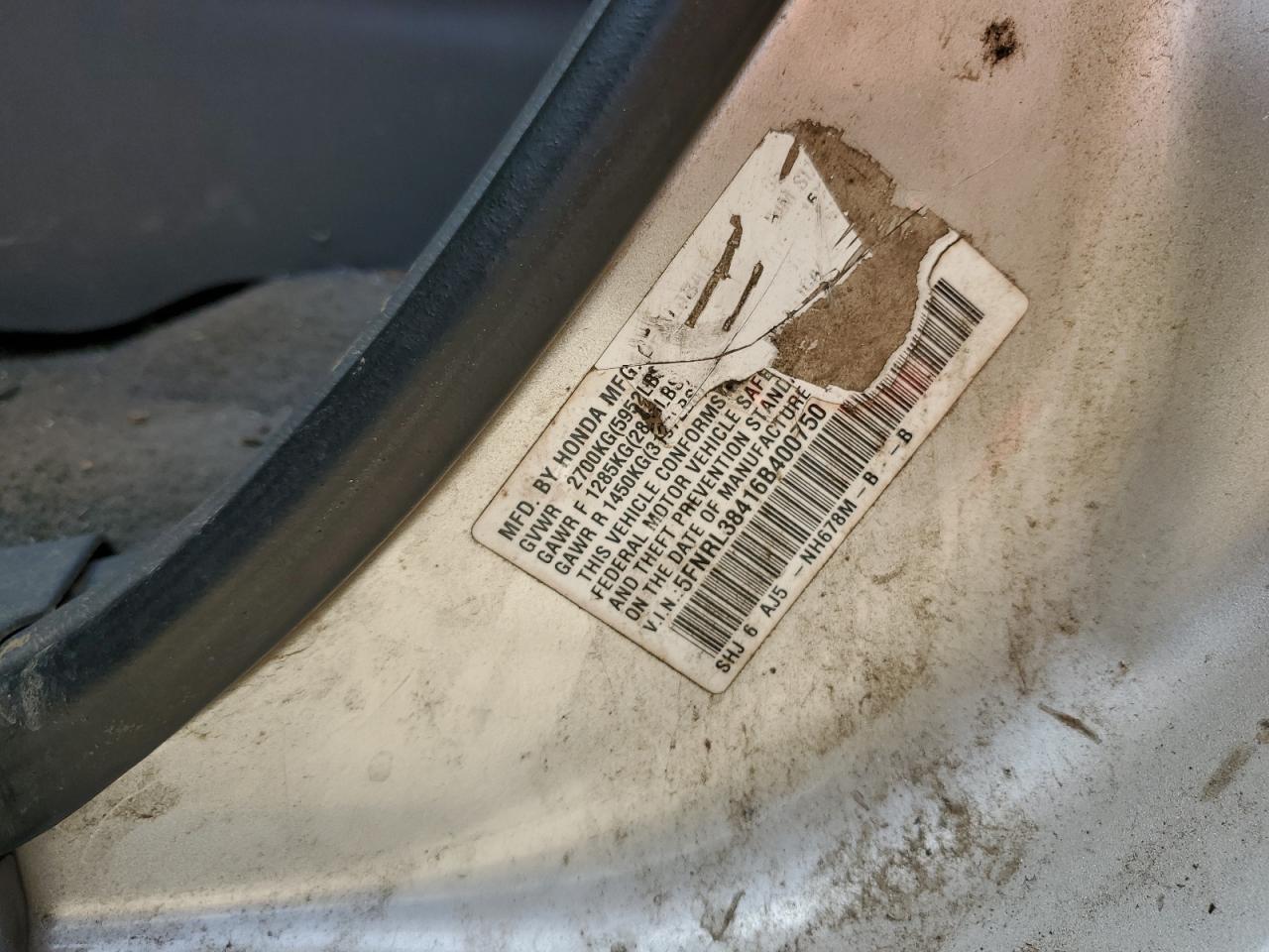 2006 Honda Odyssey Ex VIN: 5FNRL38416B400750 Lot: 64657575