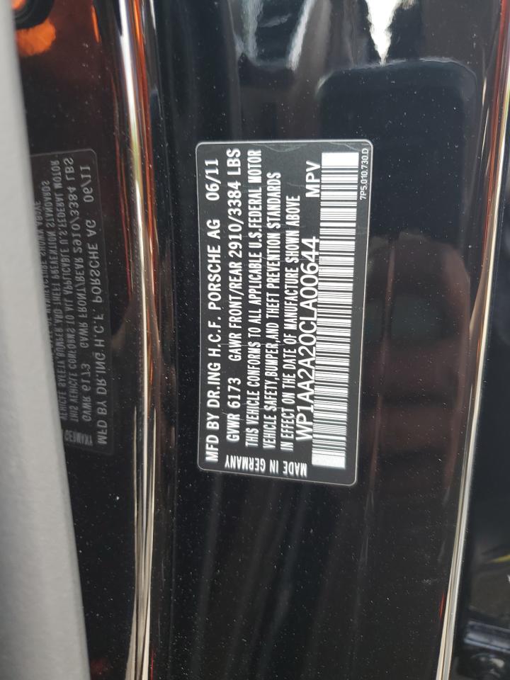 2012 Porsche Cayenne VIN: WP1AA2A20CLA00644 Lot: 63054265