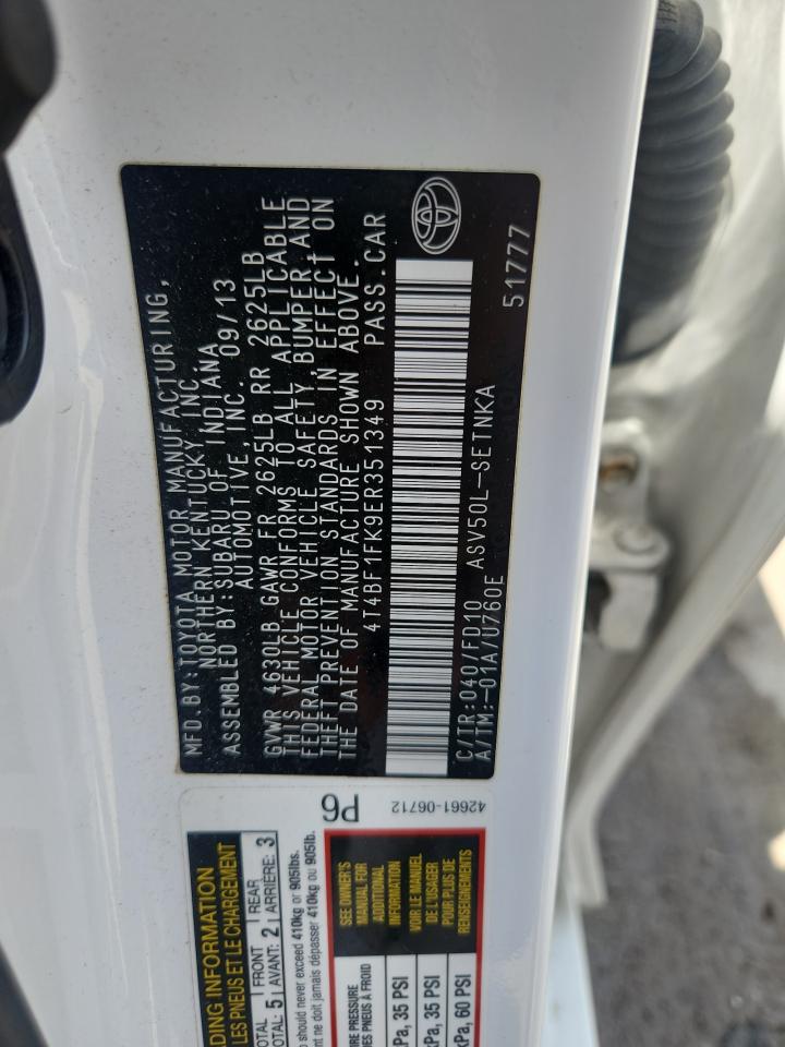 2014 Toyota Camry L VIN: 4T4BF1FK9ER351349 Lot: 62696375