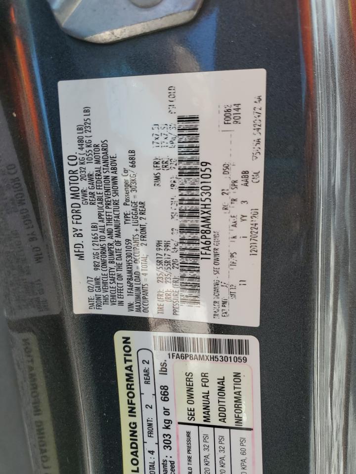 2017 Ford Mustang VIN: 1FA6P8AMXH5301059 Lot: 63432415