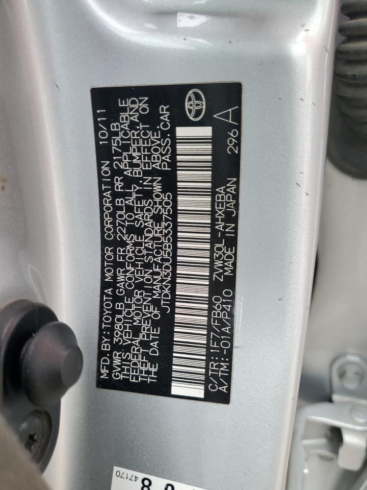 2011 Toyota Prius VIN: JTDKN3DU5B5337505 Lot: 65190635